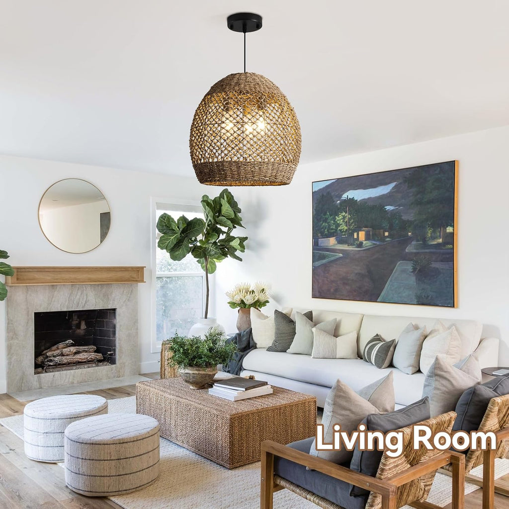 Hand‑Woven Rattan Hanging Pendant Light