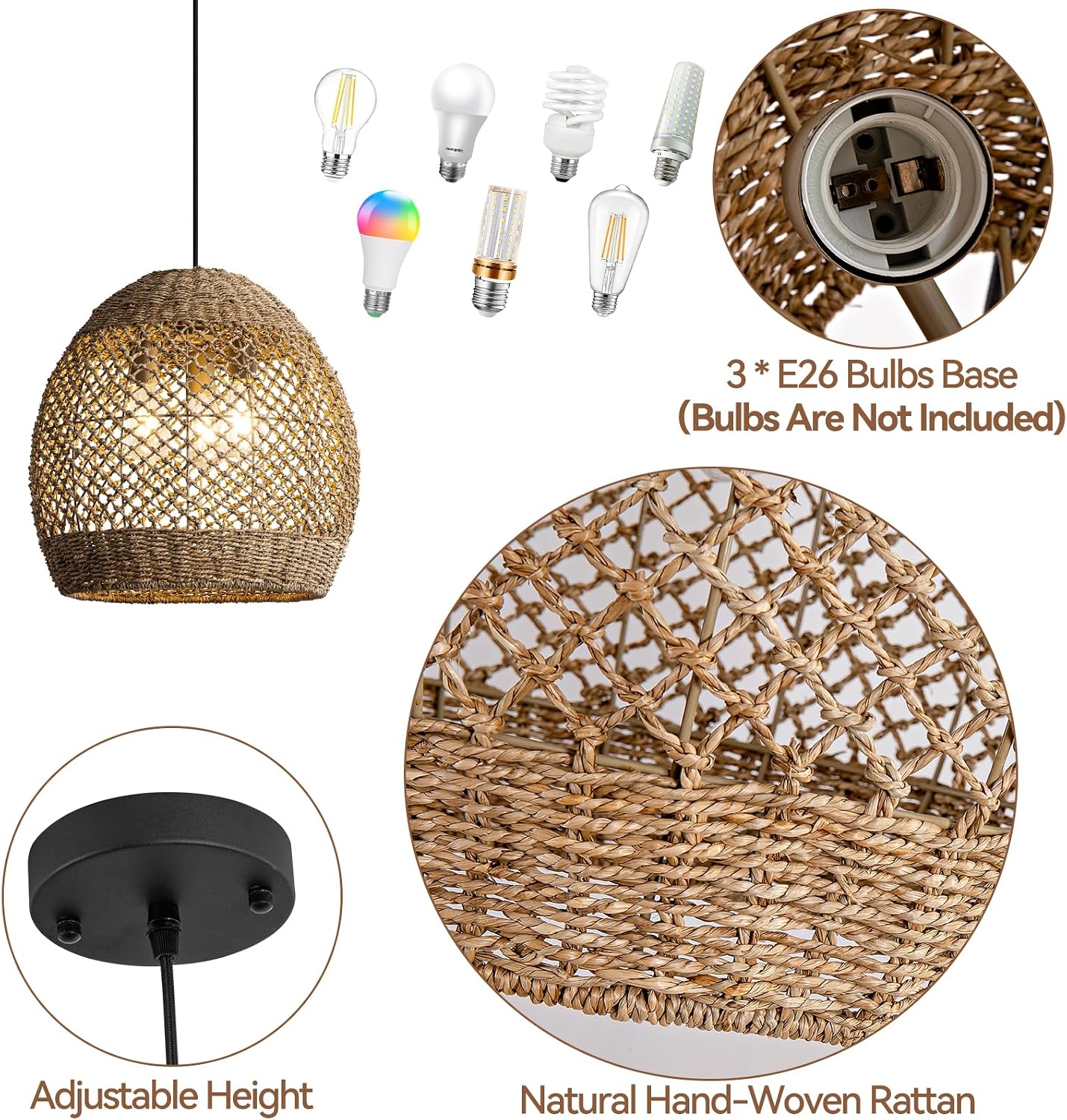 Hand‑Woven Rattan Hanging Pendant Light