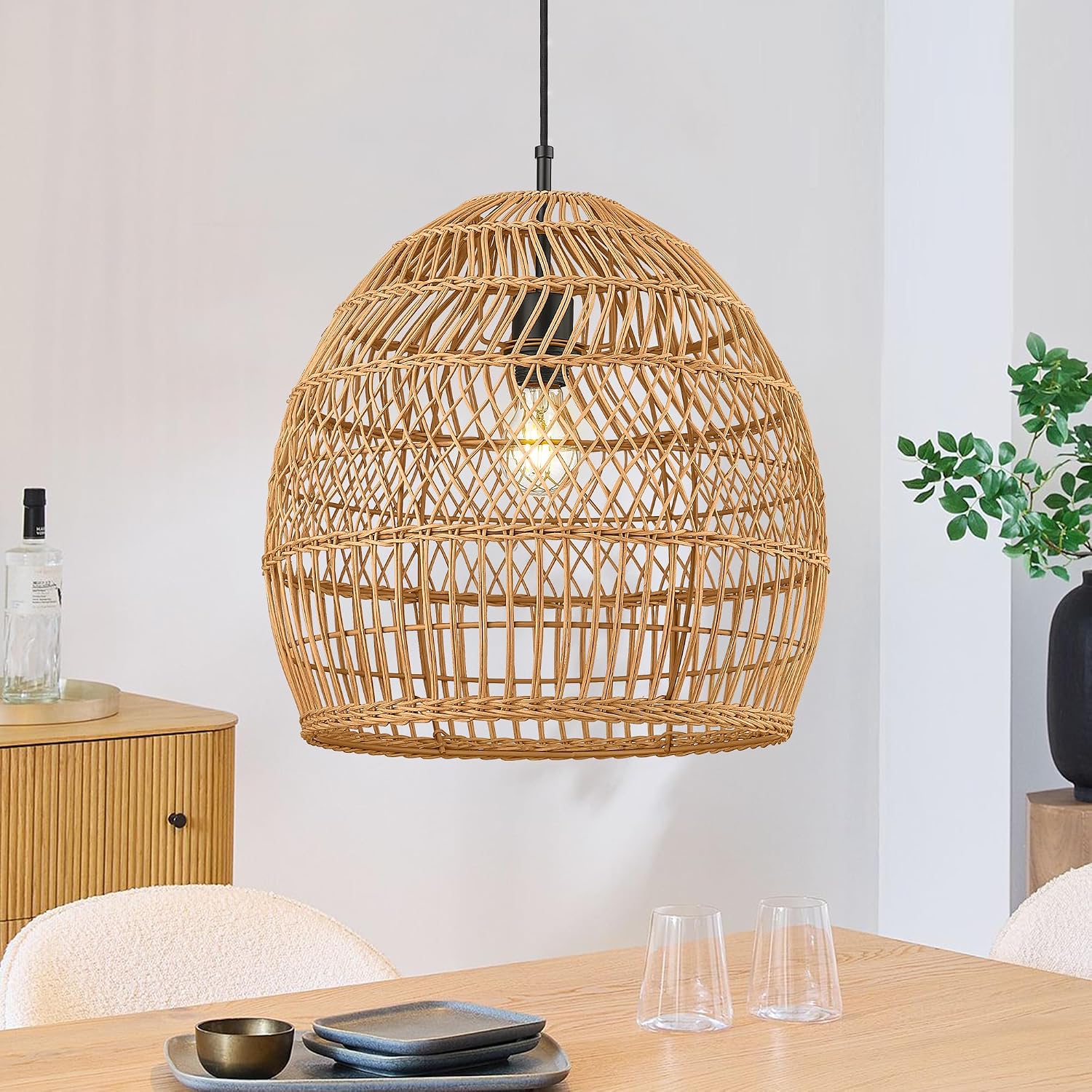 Hand‑Woven Boho Rattan Pendant Light Fixture