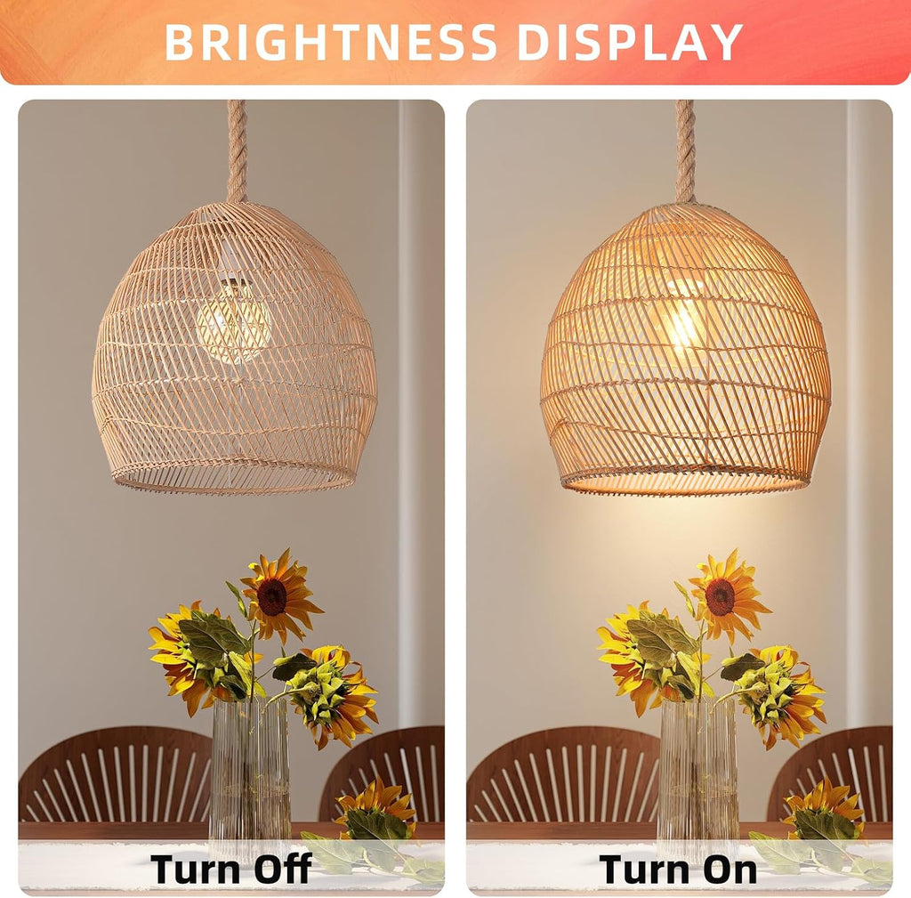 Hand‑Woven Natural Rattan Pendant Light