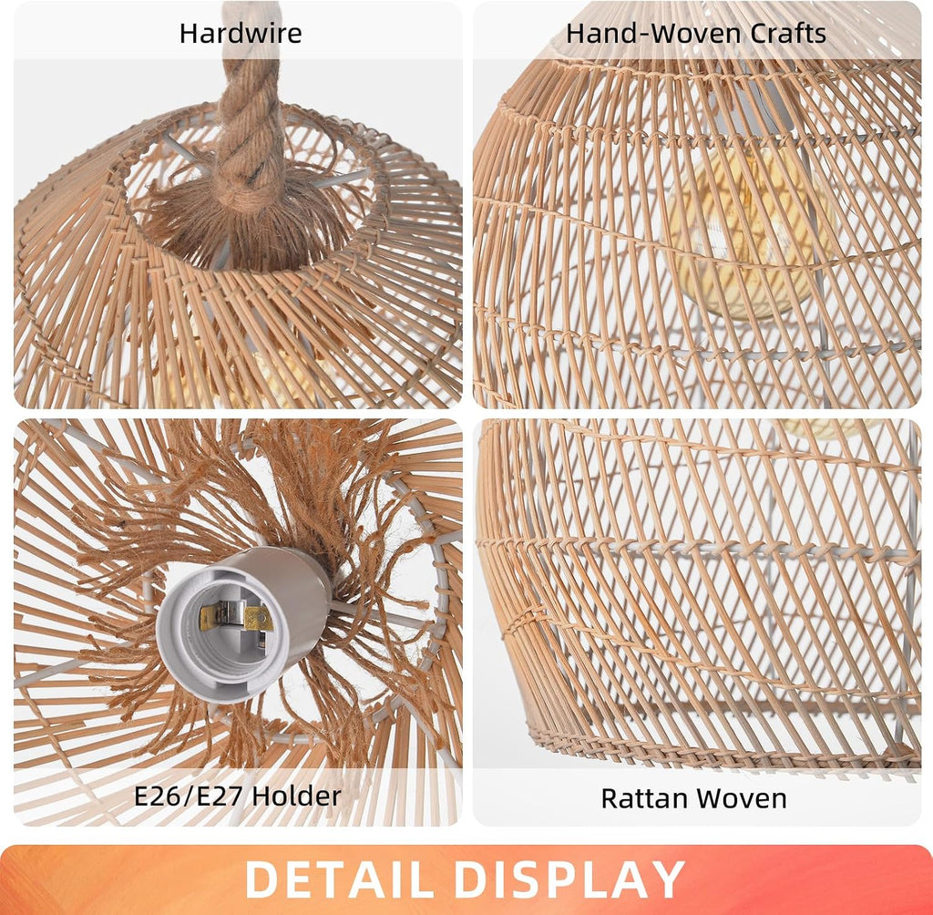 Hand‑Woven Natural Rattan Pendant Light