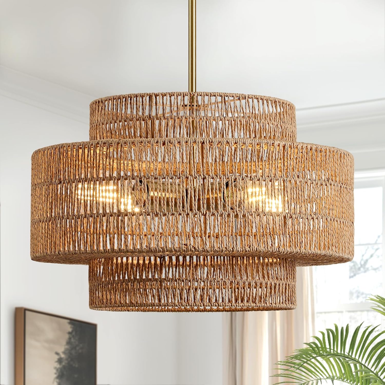 Large Boho Rattan Dining‑Room Pendant Light