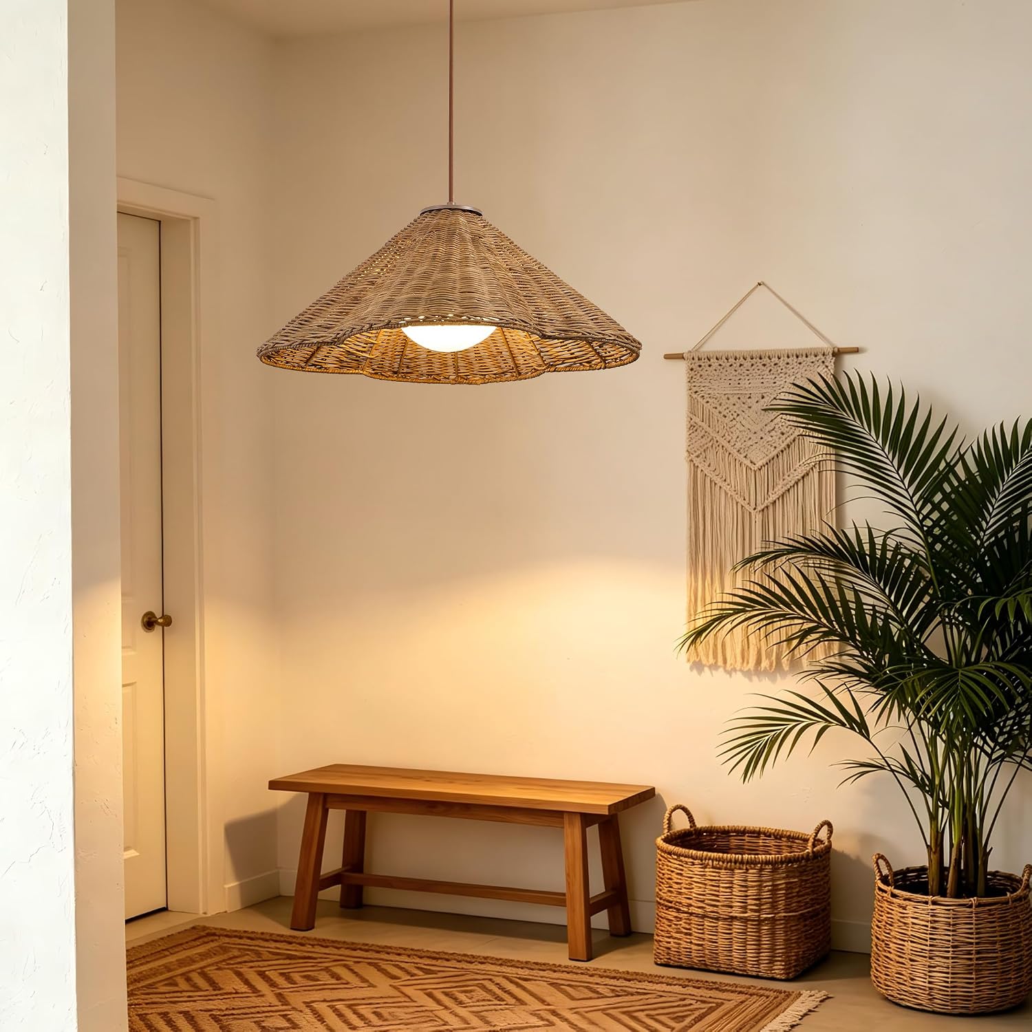 Hand‑Woven Boho Rattan Pendant Light Fixture
