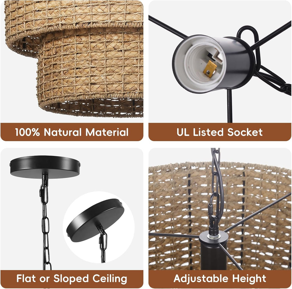 Large Boho Rattan Dining‑Room Pendant Light