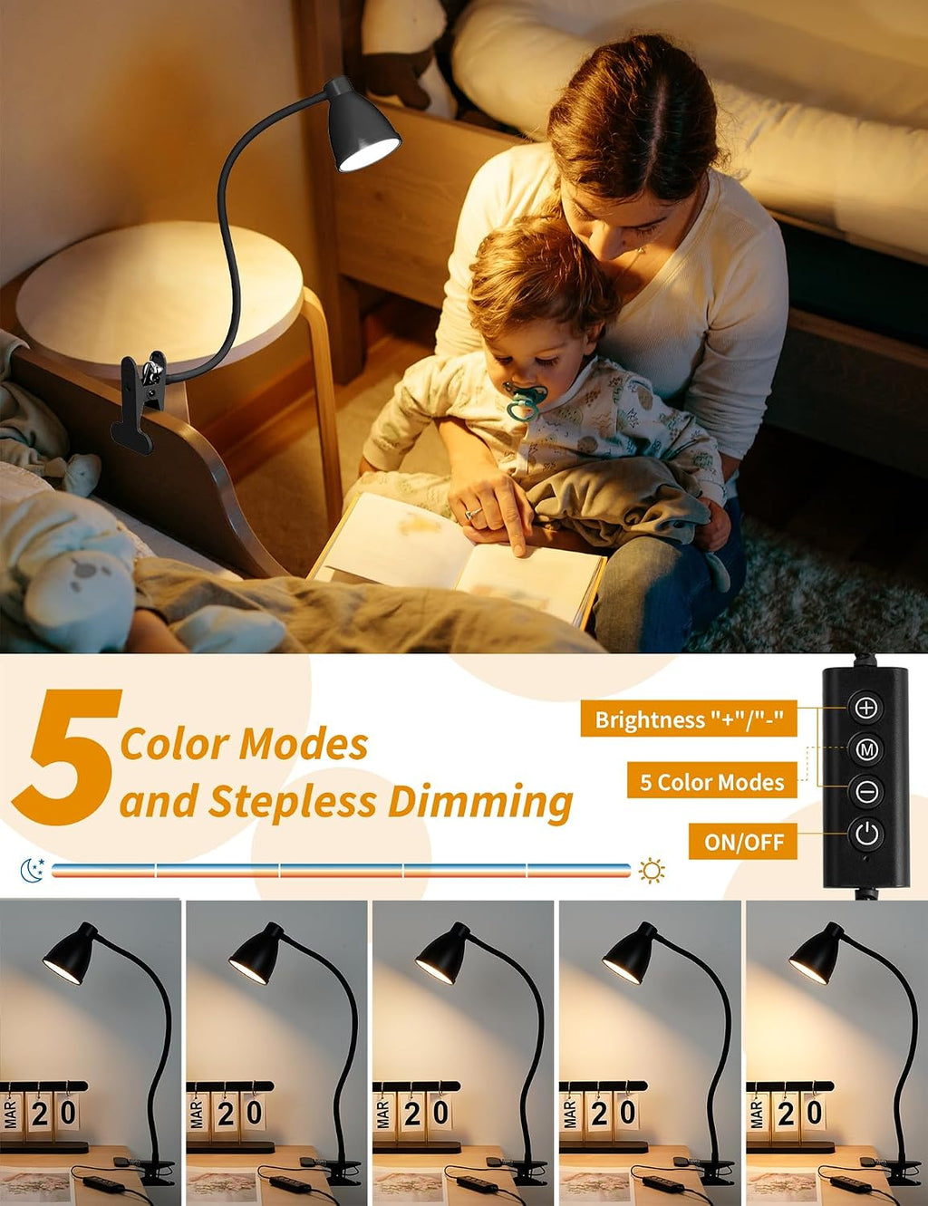 Dimmable Multi‑Color LED Reading Desk Lamp